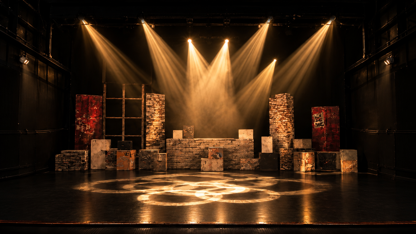 Escenario urbano bajo luces ámbar