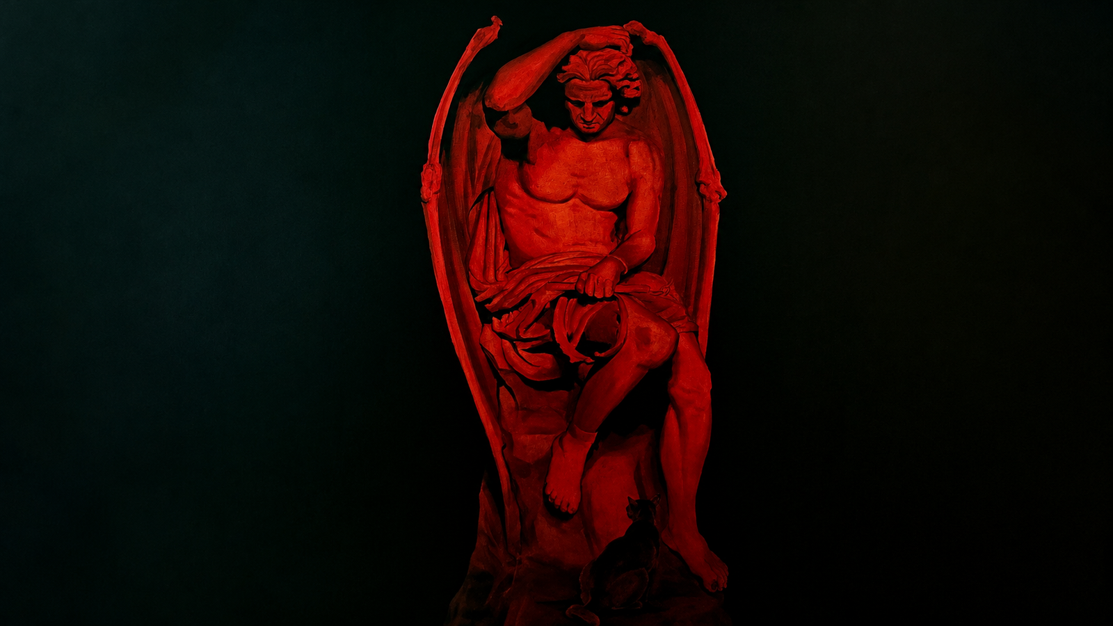 Escultura clásica en rojo dramático