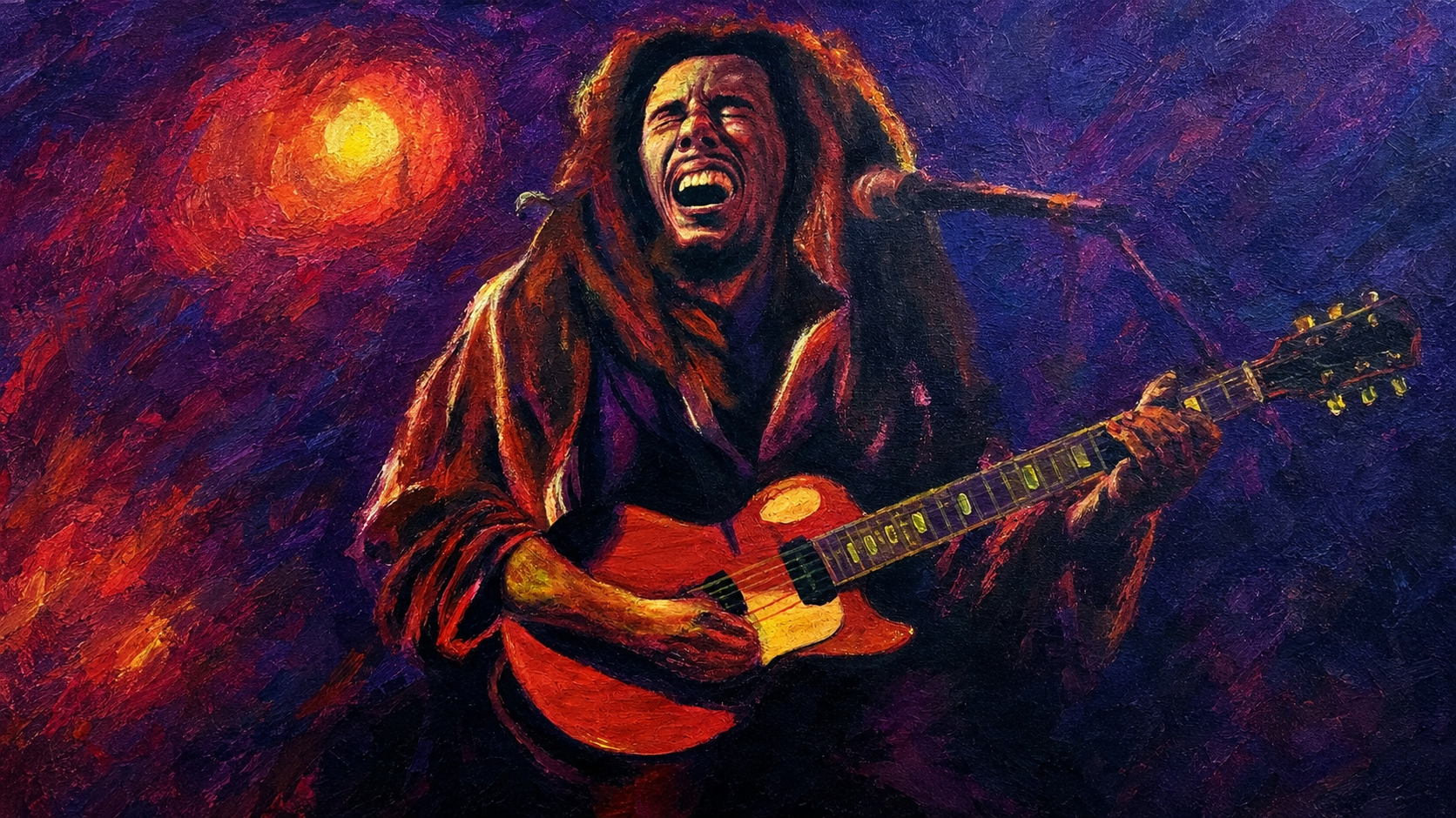 Músico en concierto bajo luces ardientes